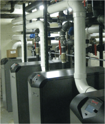 The combination of 96% efficient boilers and 99% efficient indirect water heaters yieled the best ROI for the Westbrook community.